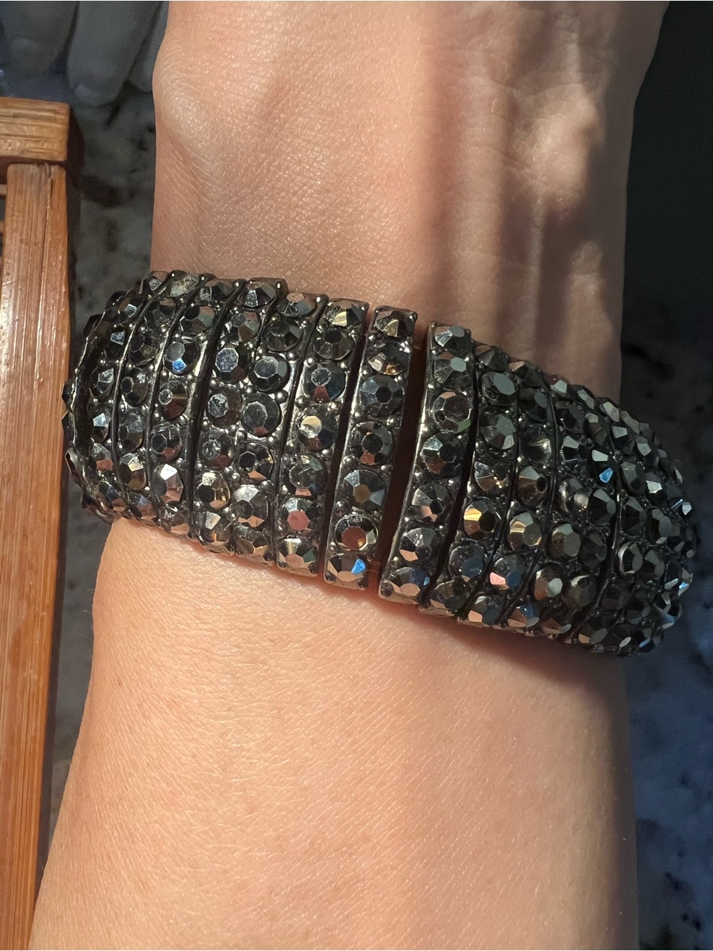 Vintage Black Crystal Stretch Bracelet - Women Jewelry